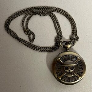 One Piece Logo Pocket Watch Brown Tan White Watches Time Pocketwatch